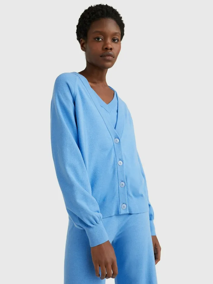 Tommy Hilfiger Puff Sleeve Relaxed Fit Cardigan Hydrangea Blue Womens CoOrds