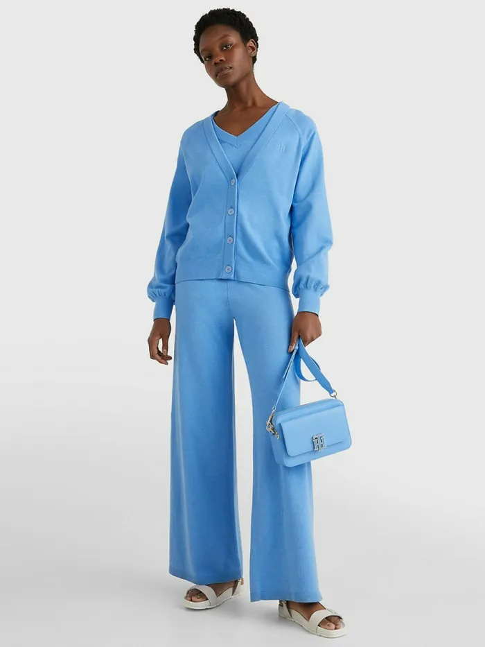 Tommy Hilfiger Puff Sleeve Relaxed Fit Cardigan Hydrangea Blue Womens CoOrds