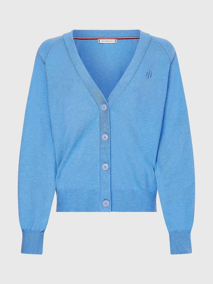 Tommy Hilfiger Puff Sleeve Relaxed Fit Cardigan Hydrangea Blue Womens Knitwear Fashion
