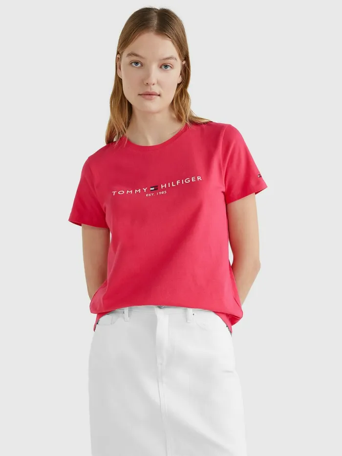Tommy Hilfiger Pure Organic Cotton Logo TShirt Pink Splendor Womens TShirts Sale Tommy Hilfiger Pure Organic Cotton Logo TShirt Pink Splendor Womens TShirts Sale