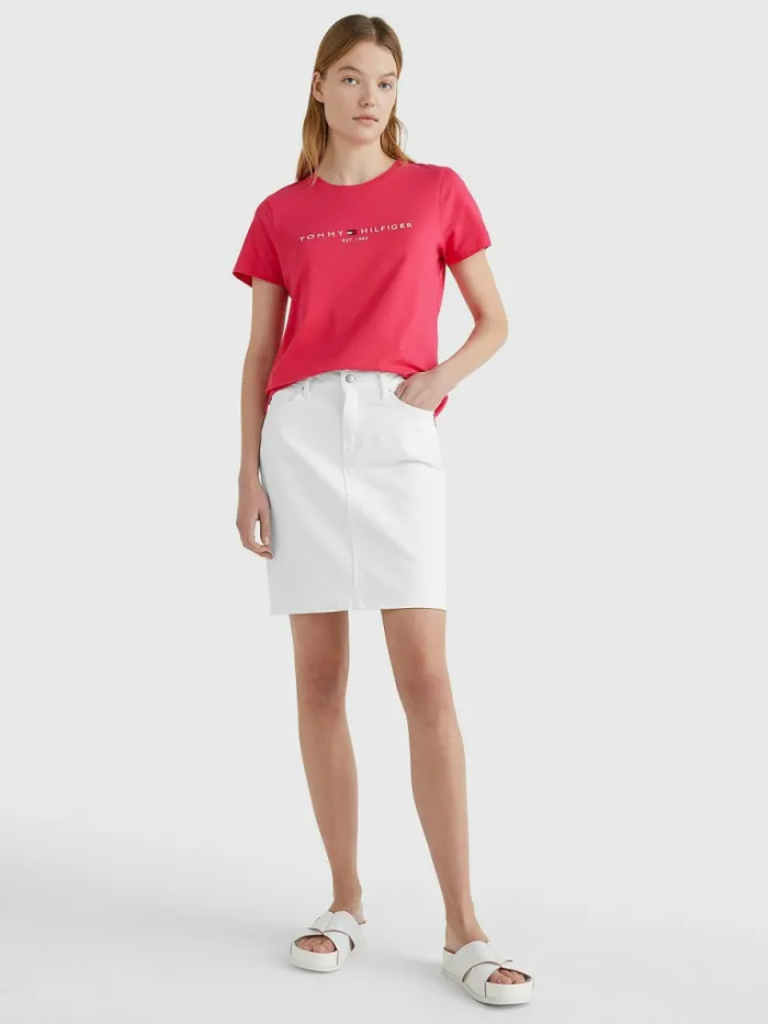 Tommy Hilfiger Pure Organic Cotton Logo TShirt Pink Splendor Womens TShirts Sale
