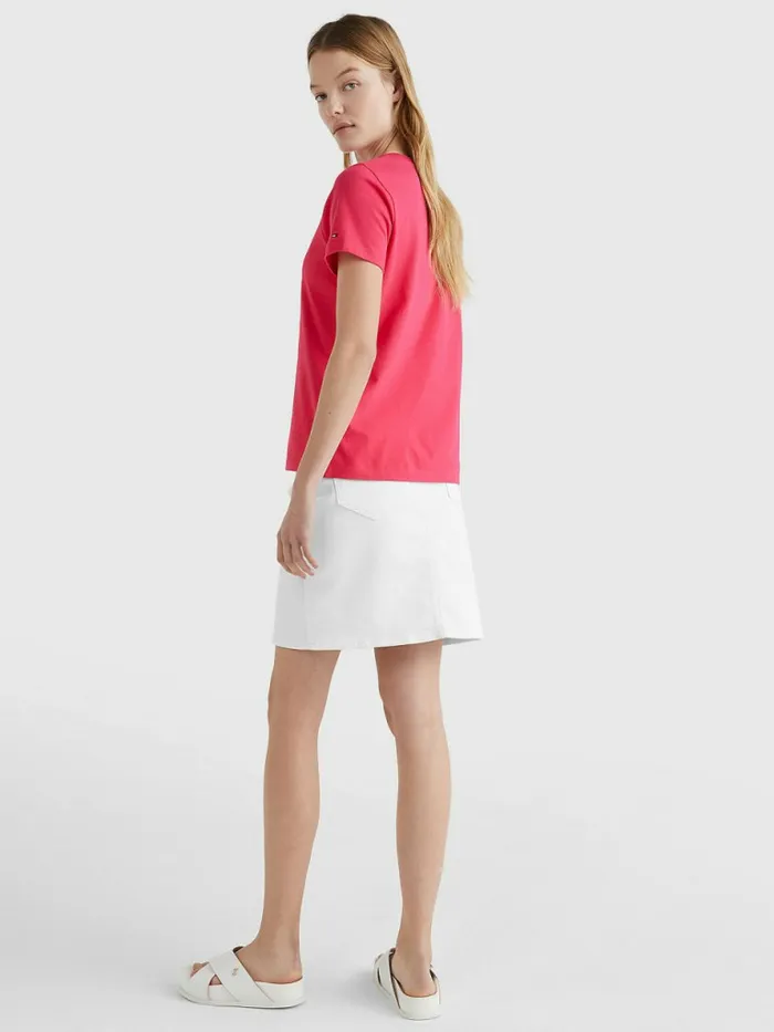 Tommy Hilfiger Pure Organic Cotton Logo TShirt Pink Splendor Womens TShirts Sale
