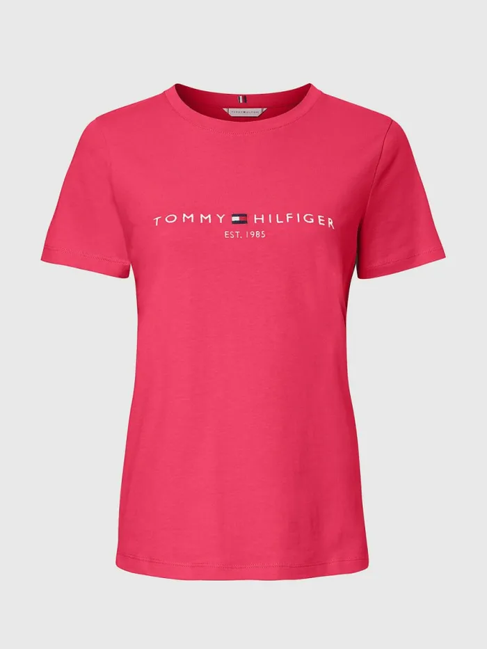 Tommy Hilfiger Pure Organic Cotton Logo TShirt Pink Splendor Womens TShirts Sale