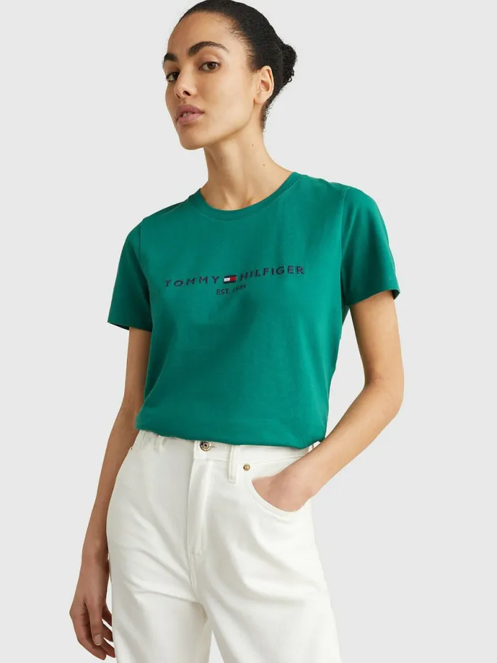 Tommy Hilfiger Pure Organic Cotton Logo TShirt Tropical Emerald Womens TShirts Gift Ideas Tommy Hilfiger Pure Organic Cotton Logo TShirt Tropical Emerald Womens TShirts Gift Ideas