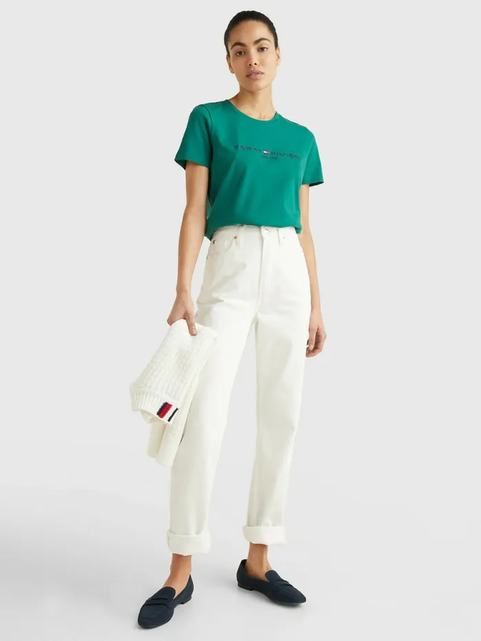 Tommy Hilfiger Pure Organic Cotton Logo TShirt Tropical Emerald Womens TShirts Gift Ideas