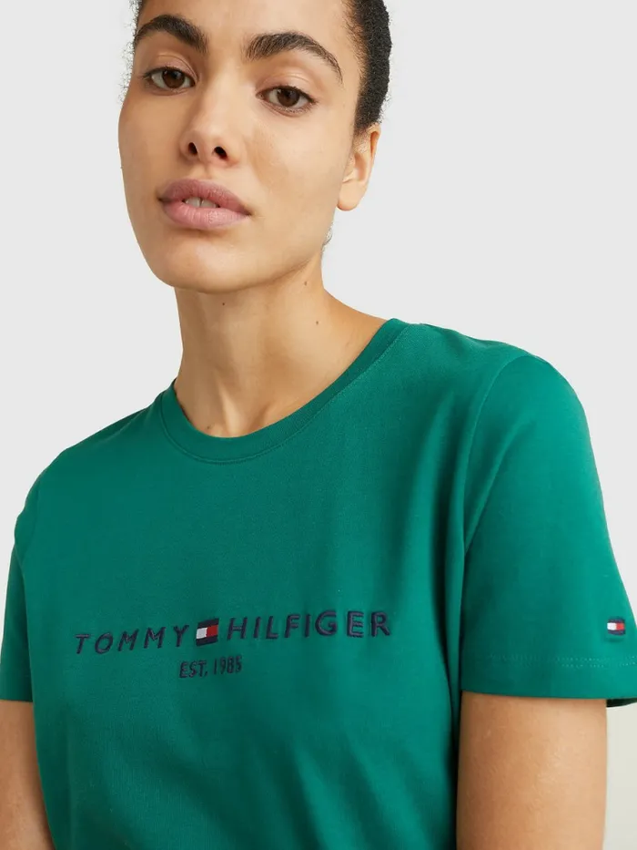 Tommy Hilfiger Pure Organic Cotton Logo TShirt Tropical Emerald Womens TShirts Gift Ideas