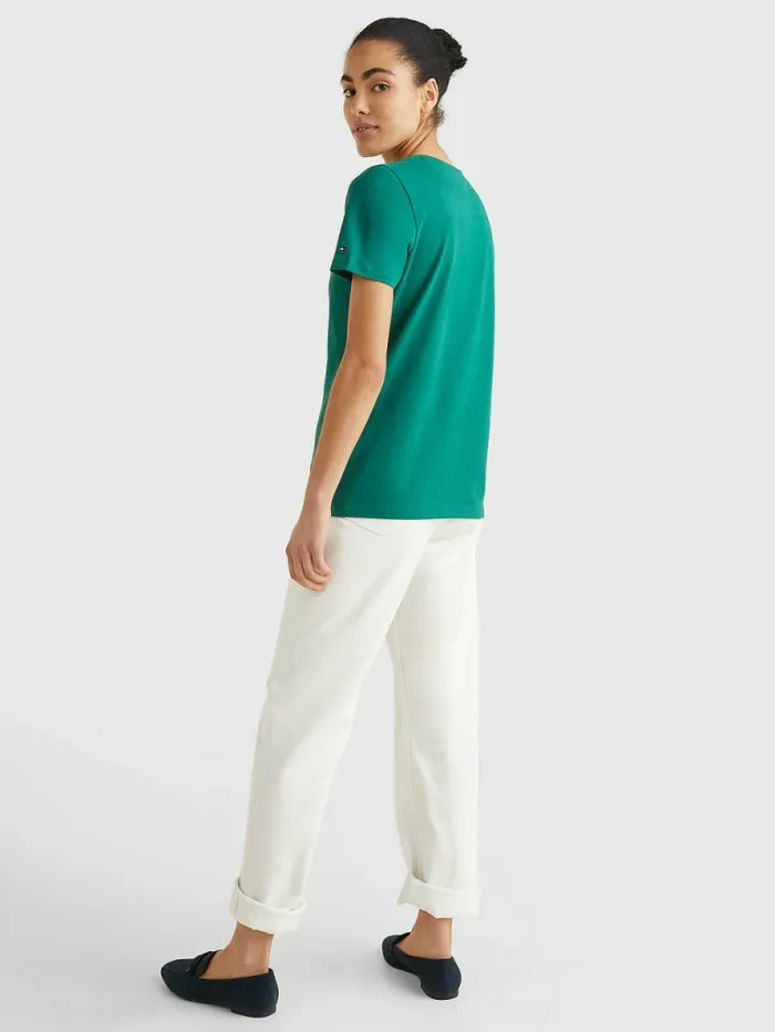 Tommy Hilfiger Pure Organic Cotton Logo TShirt Tropical Emerald Womens TShirts Gift Ideas