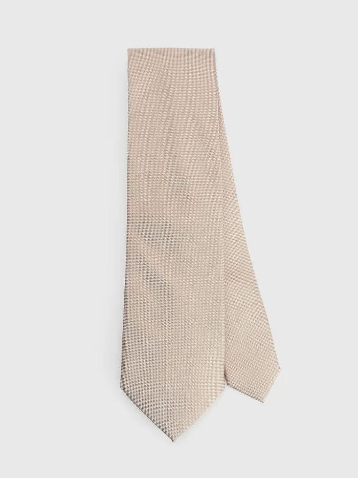 Tommy Hilfiger Pure Silk Jacquard Tie Beige Mens Ties and Pocket Squares
