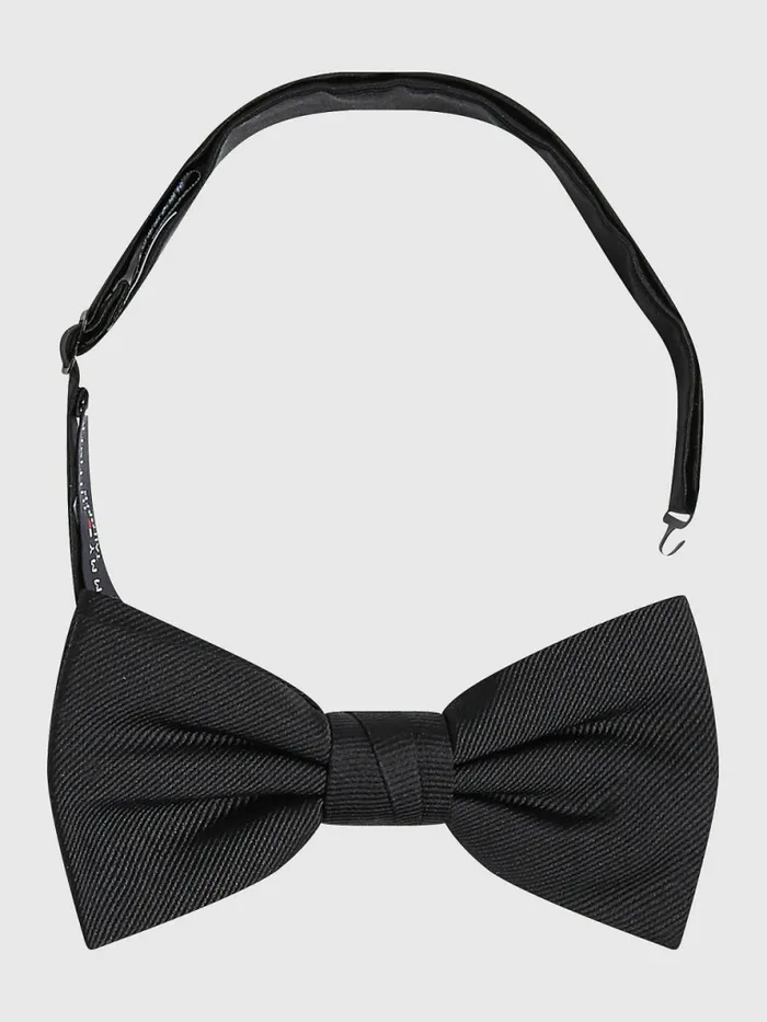 Tommy Hilfiger Pure Silk Ribbed Bow Tie Black Mens Ties and Pocket Squares