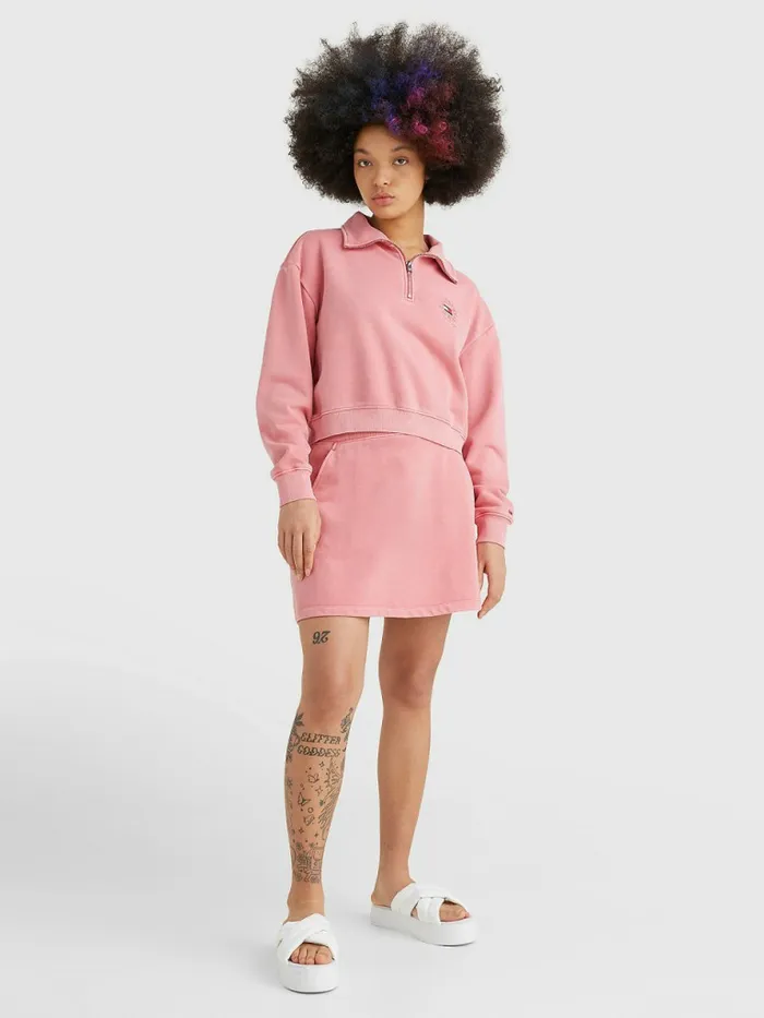 Tommy Hilfiger Quarter Zip Relaxed Fit Sweatshirt Garden Rose Womens Sweatshirts and Hoodies Online