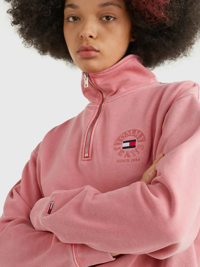 Tommy Hilfiger Quarter Zip Relaxed Fit Sweatshirt Garden Rose Womens Sweatshirts and Hoodies Online