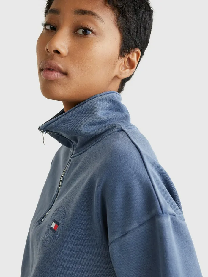 Tommy Hilfiger Quarter Zip Relaxed Fit Sweatshirt Twilight Navy Womens Sweatshirts and Hoodies Online