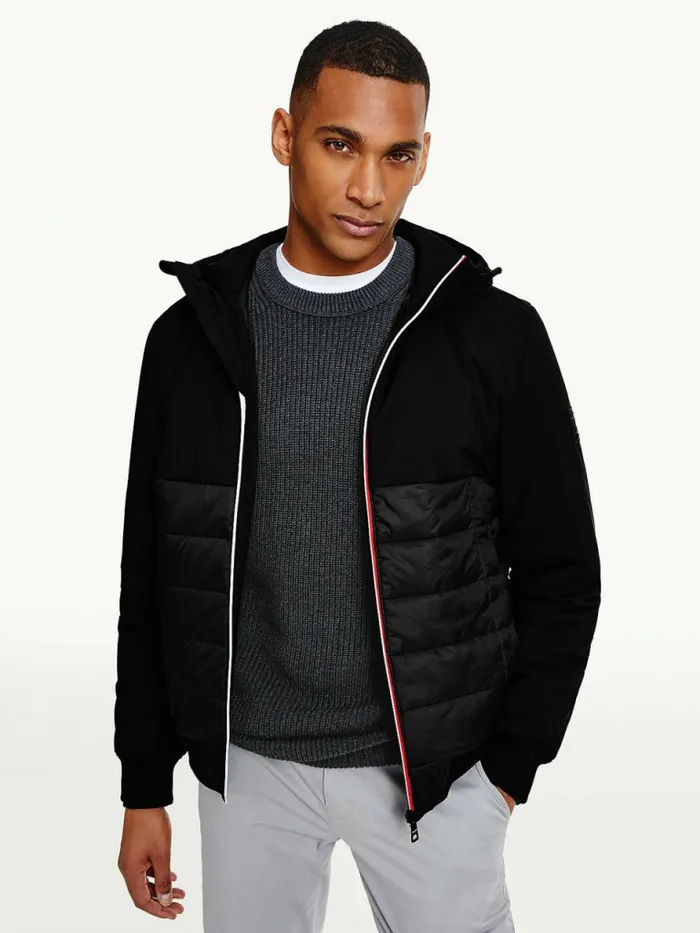 Tommy Hilfiger Quilted Panel Hooded Jacket Black Mens Coats and Jackets On Sale Tommy Hilfiger Quilted Panel Hooded Jacket Black Mens Coats and Jackets On Sale