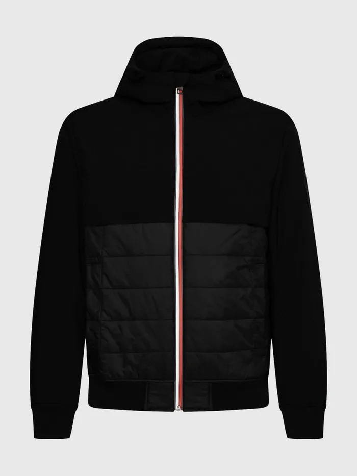 Tommy Hilfiger Quilted Panel Hooded Jacket Black Mens Coats and Jackets On Sale