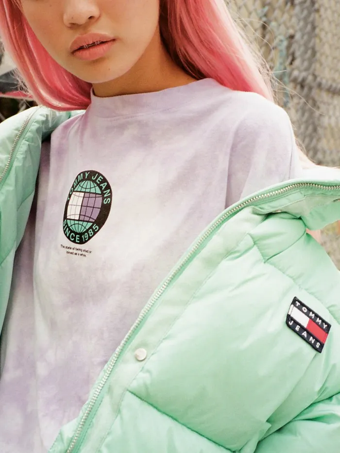 Tommy Hilfiger Recycled Convertible Cropped Vest Puffer Jacket Clear Lagoon Womens Coats and Jackets Fashion