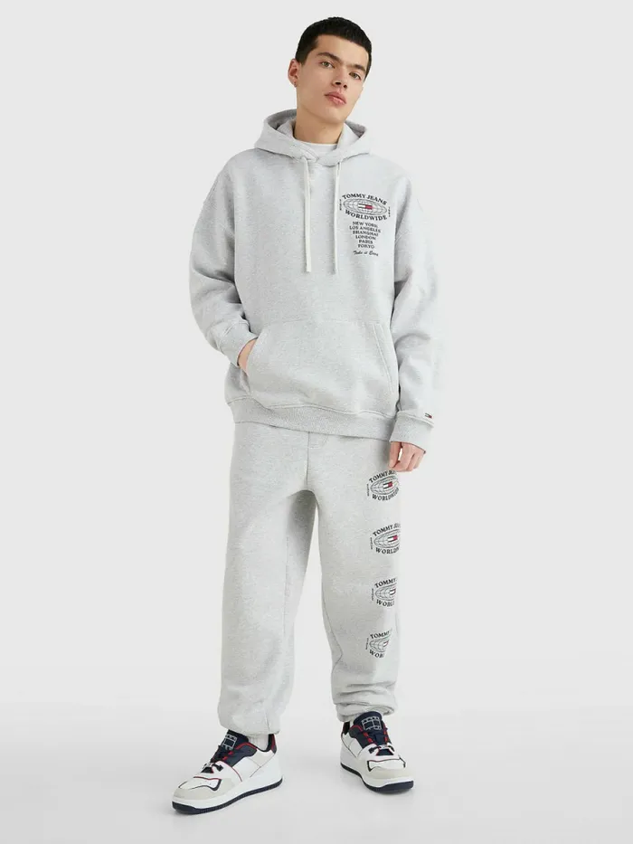 Tommy Hilfiger Recycled Logo Hoody Silver Grey Htr Mens Sweatshirts and Hoodies Casaul