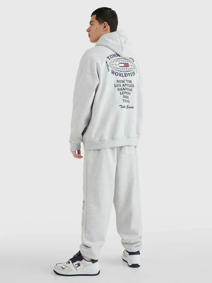 Tommy Hilfiger Recycled Logo Hoody Silver Grey Htr Mens Sweatshirts and Hoodies Casaul