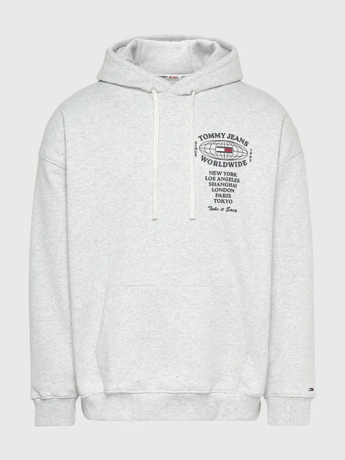 Tommy Hilfiger Recycled Logo Hoody Silver Grey Htr Mens Sweatshirts and Hoodies Casaul