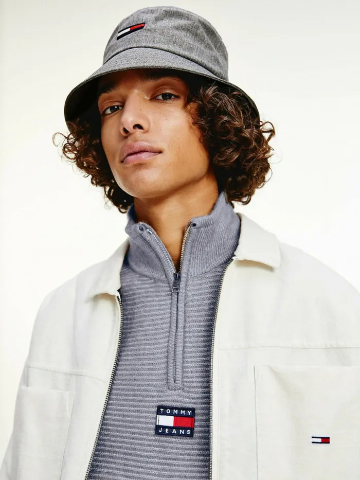 Tommy Hilfiger Recycled Melange Bucket Hat Grey Melange Mens Hats and Scarves For Sale