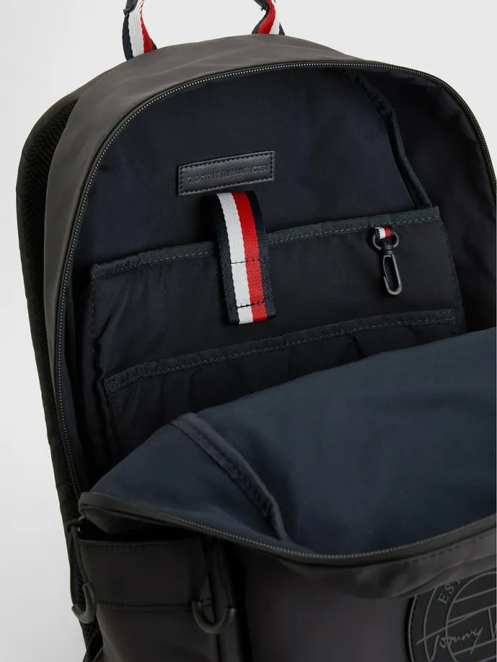 Tommy Hilfiger Recycled Polyester Signature Logo Backpack Black Mens Bags For Sale