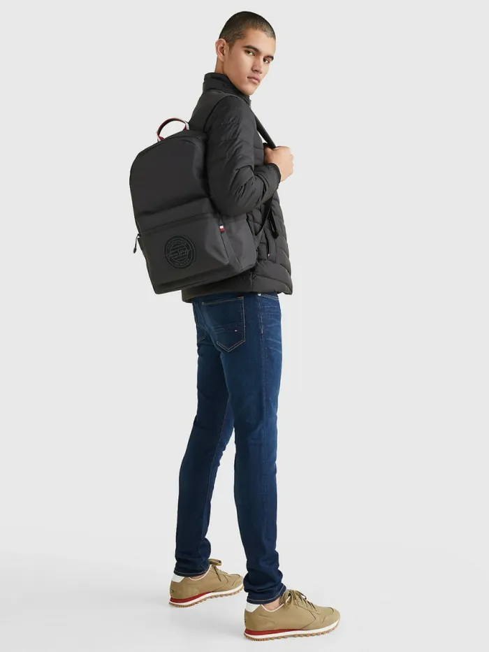 Tommy Hilfiger Recycled Polyester Signature Logo Backpack Black Mens Bags For Sale