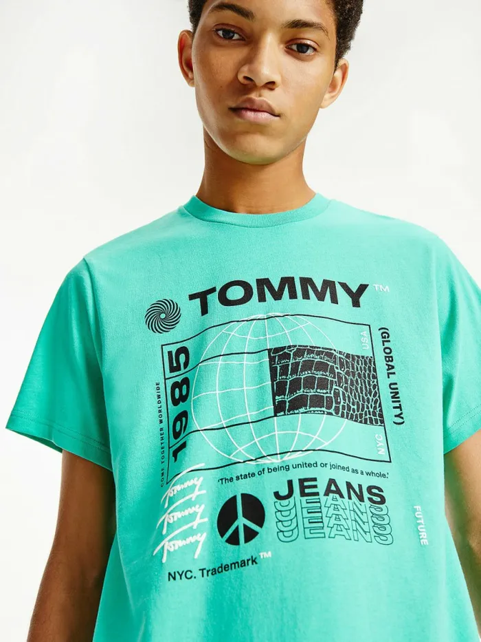 Tommy Hilfiger Recycled Reptile Print Flag TShirt Tropic Palm Mens TShirts Near Me