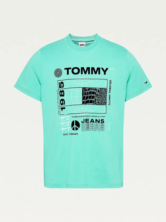 Tommy Hilfiger Recycled Reptile Print Flag TShirt Tropic Palm Mens TShirts Near Me