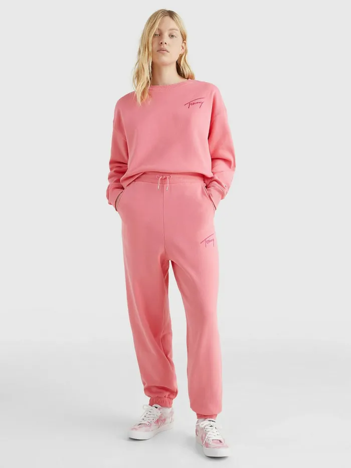 Tommy Hilfiger Recycled Signature Logo Cropped Sweatshirt Garden Rose Womens Sweatshirts and Hoodies Casaul