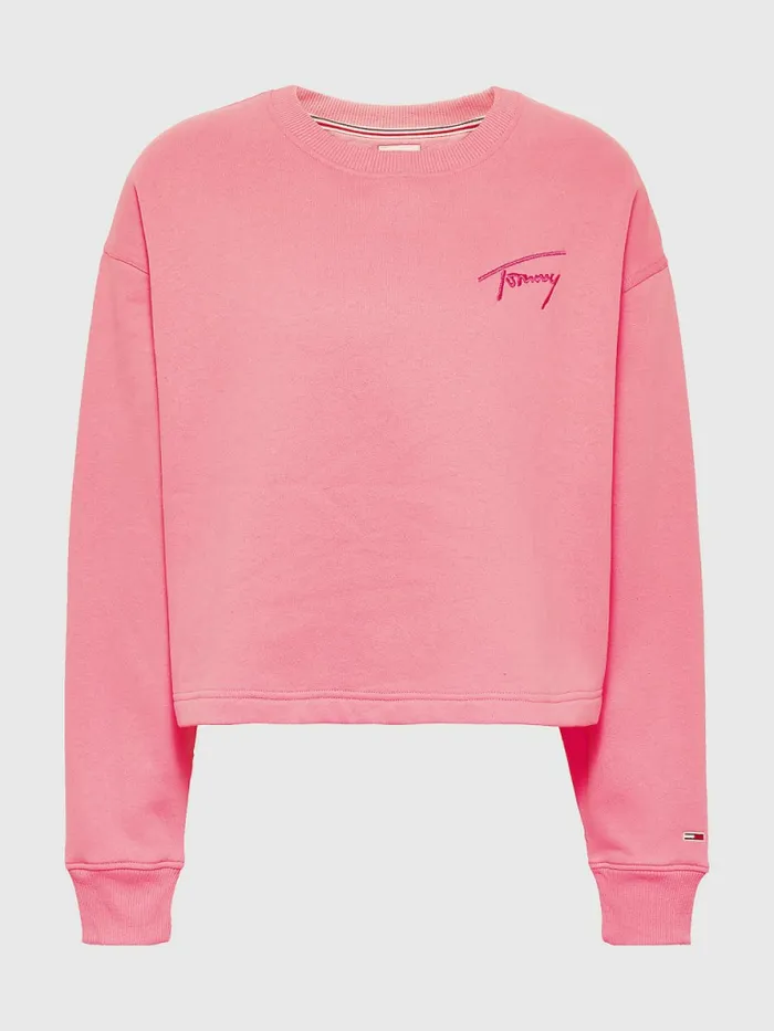 Tommy Hilfiger Recycled Signature Logo Cropped Sweatshirt Garden Rose Womens Sweatshirts and Hoodies Casaul