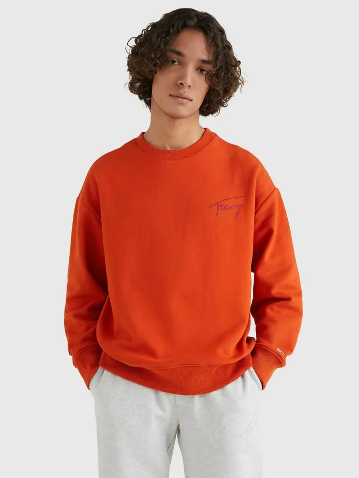 Tommy Hilfiger Recycled Signature Logo Relaxed Sweatshirt Orange Spice Mens Sweatshirts and Hoodies Gift Ideas Tommy Hilfiger Recycled Signature Logo Relaxed Sweatshirt Orange Spice Mens Sweatshirts and Hoodies Gift Ideas