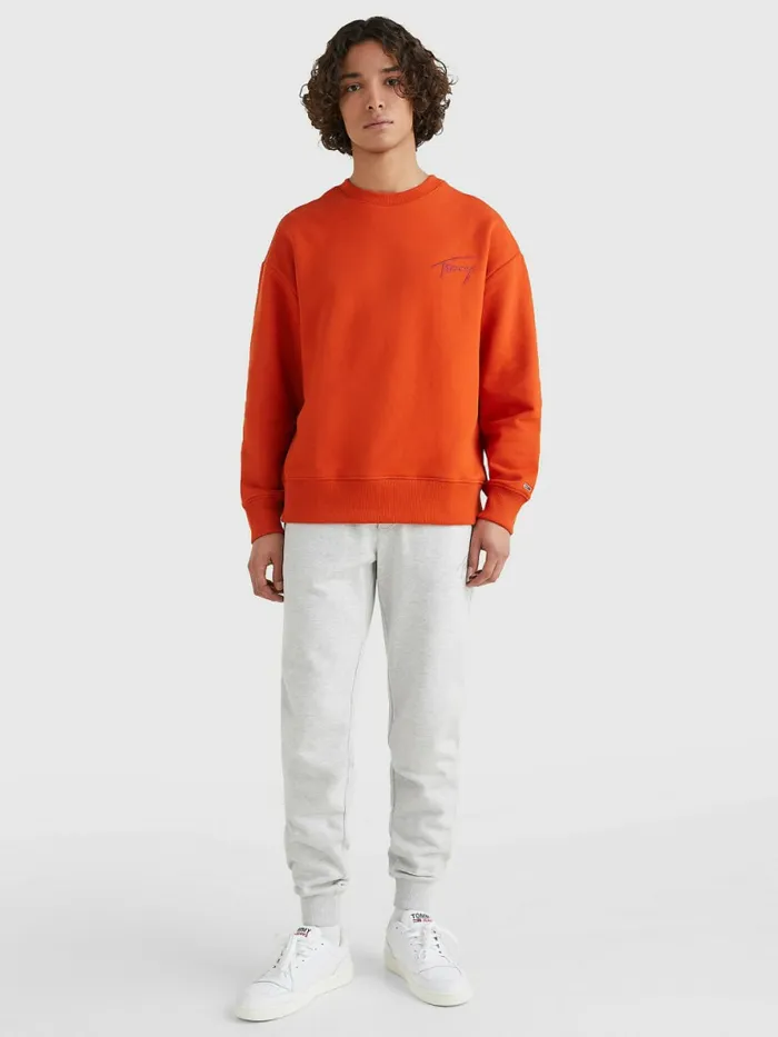 Tommy Hilfiger Recycled Signature Logo Relaxed Sweatshirt Orange Spice Mens Sweatshirts and Hoodies Gift Ideas