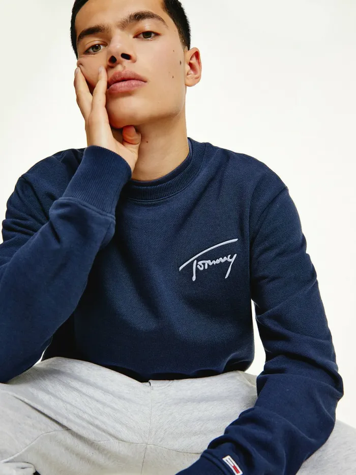 Tommy Hilfiger Recycled Signature Logo Relaxed Sweatshirt Twilight Navy Mens Sweatshirts and Hoodies For Sale
