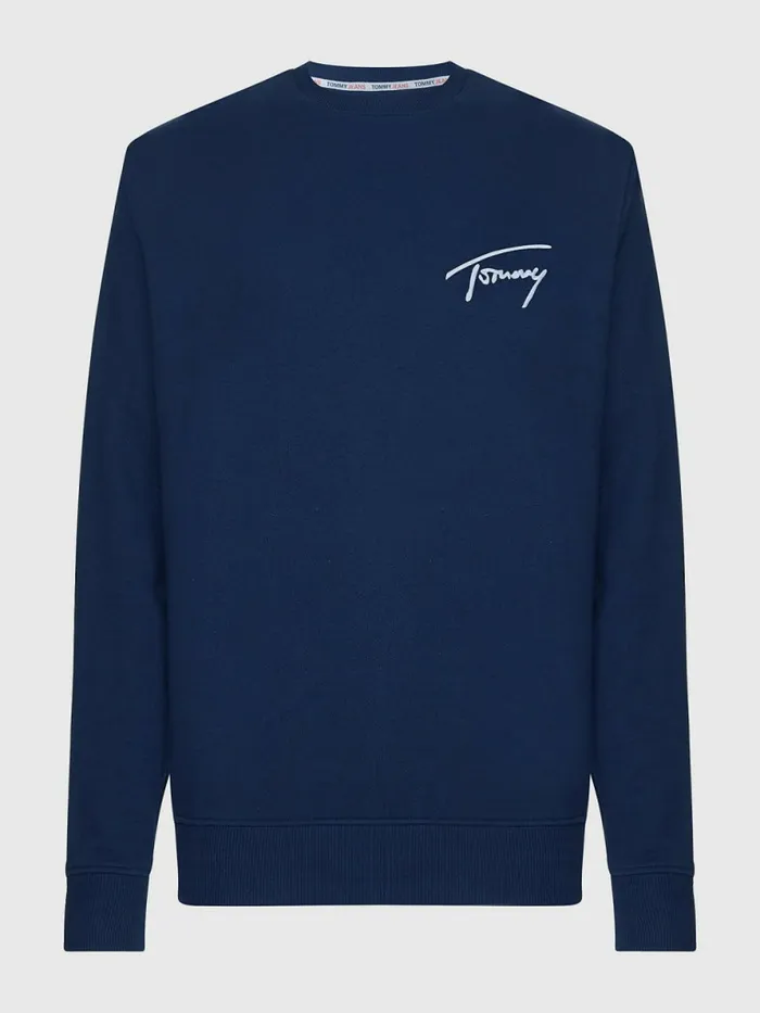Tommy Hilfiger Recycled Signature Logo Relaxed Sweatshirt Twilight Navy Mens Sweatshirts and Hoodies For Sale