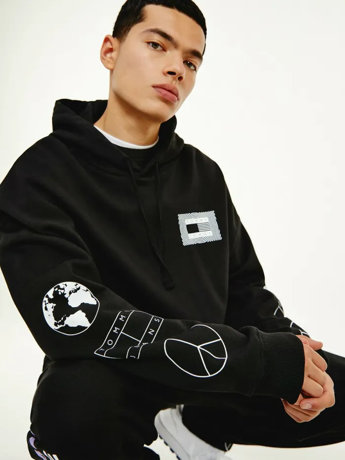 Tommy Hilfiger Recycled Unity Back Graphic Hoody Black Mens Sweatshirts and Hoodies On Sale Tommy Hilfiger Recycled Unity Back Graphic Hoody Black Mens Sweatshirts and Hoodies On Sale