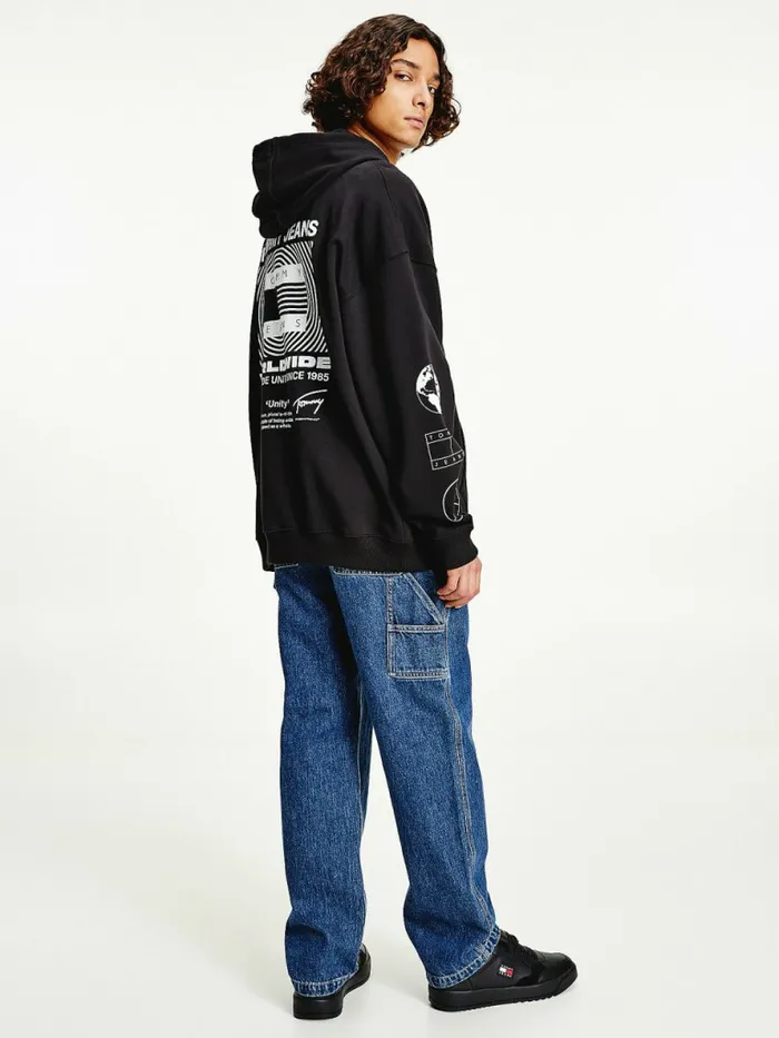 Tommy Hilfiger Recycled Unity Back Graphic Hoody Black Mens Sweatshirts and Hoodies On Sale