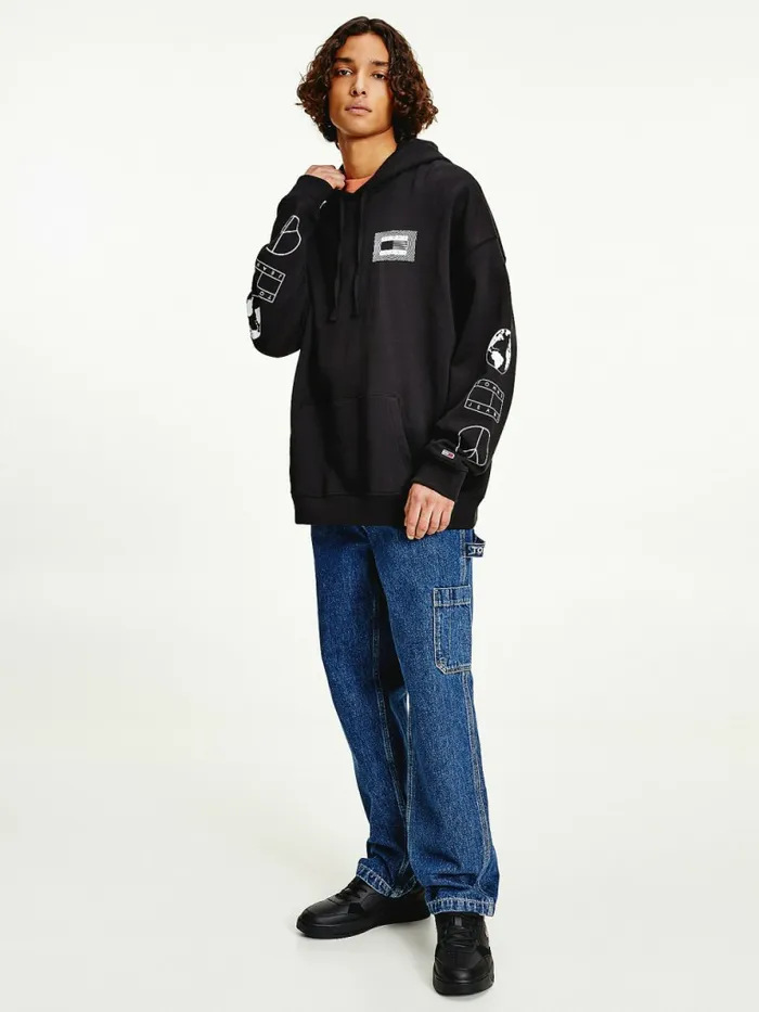 Tommy Hilfiger Recycled Unity Back Graphic Hoody Black Mens Sweatshirts and Hoodies On Sale