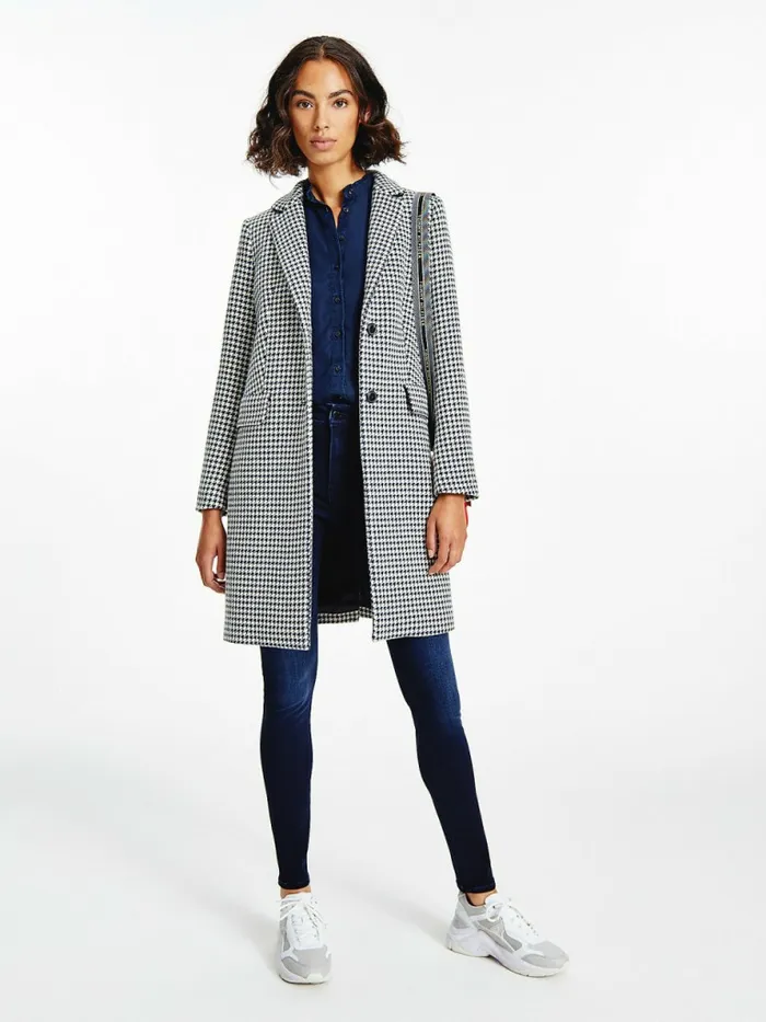 Tommy Hilfiger Recycled Wool Blend Houndstooth Coat Small HoundstoothDesert Sky Ecru Womens Coats and Jackets On Sale Tommy Hilfiger Recycled Wool Blend Houndstooth Coat Small HoundstoothDesert Sky Ecru Womens Coats and Jackets On Sale