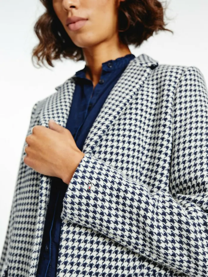 Tommy Hilfiger Recycled Wool Blend Houndstooth Coat Small HoundstoothDesert Sky Ecru Womens Coats and Jackets On Sale