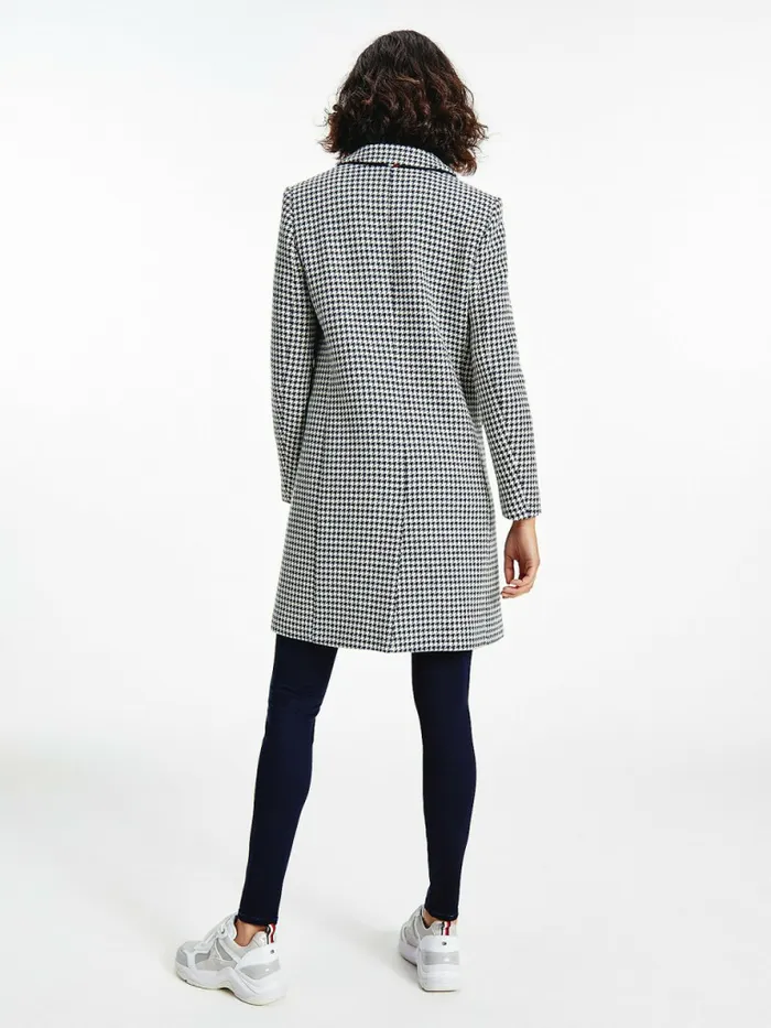 Tommy Hilfiger Recycled Wool Blend Houndstooth Coat Small HoundstoothDesert Sky Ecru Womens Coats and Jackets On Sale