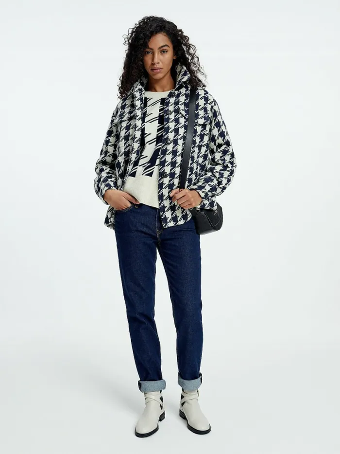 Tommy Hilfiger Recycled Wool Blend Houndstooth Shacket Ow Mid HoundstoothDsrt SkyEcru Womens Coats and Jackets Popular