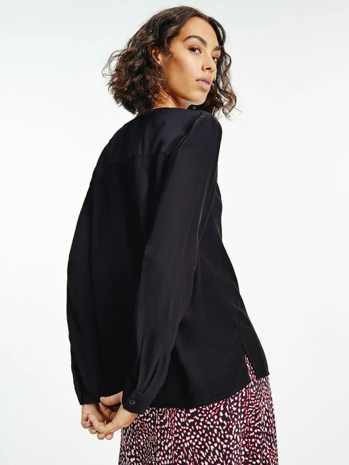 Tommy Hilfiger Regular Fit VNeck Viscose Blouse Black Womens Shirts and Blouses On Sale