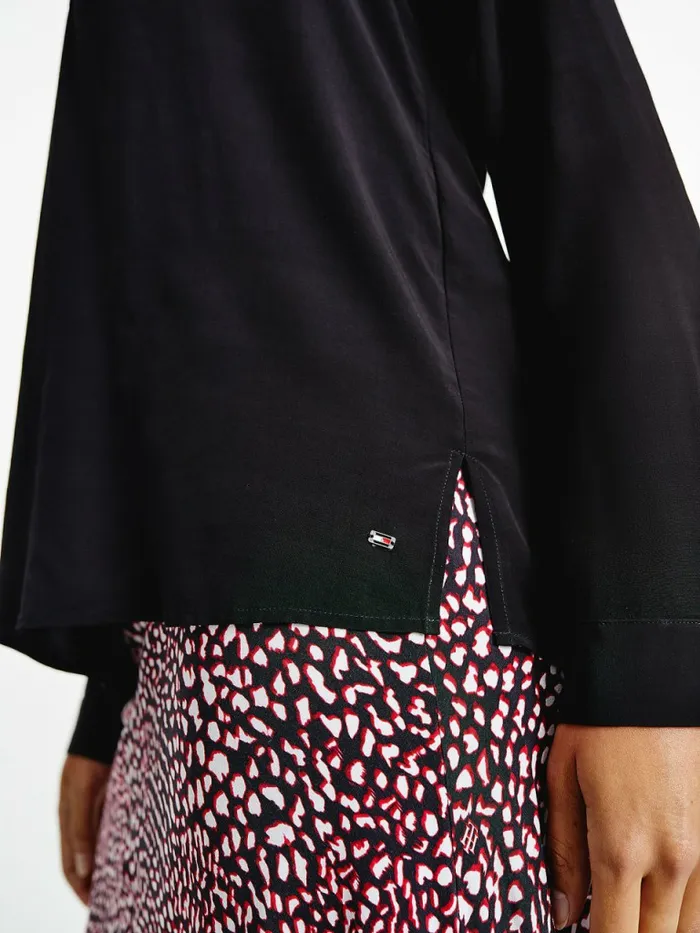 Tommy Hilfiger Regular Fit VNeck Viscose Blouse Black Womens Shirts and Blouses On Sale