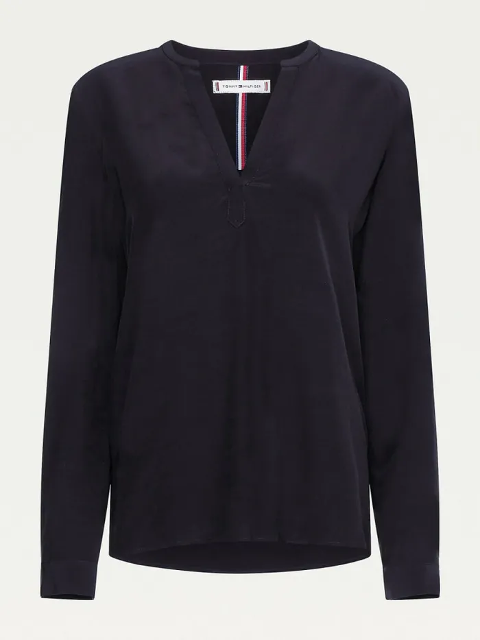 Tommy Hilfiger Regular Fit VNeck Viscose Blouse Black Womens Shirts and Blouses On Sale