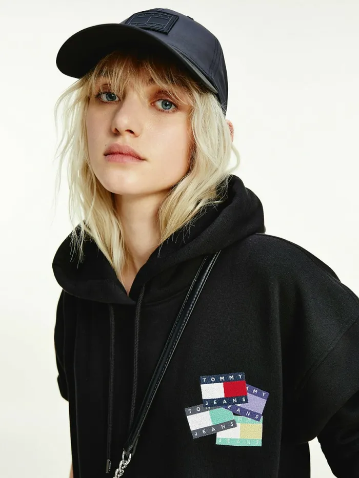 Tommy Hilfiger Relaxed Fit Badge Hoody Black Womens Sweatshirts and Hoodies Near Me
