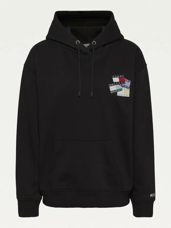 Tommy Hilfiger Relaxed Fit Badge Hoody Black Womens Sweatshirts and Hoodies Near Me