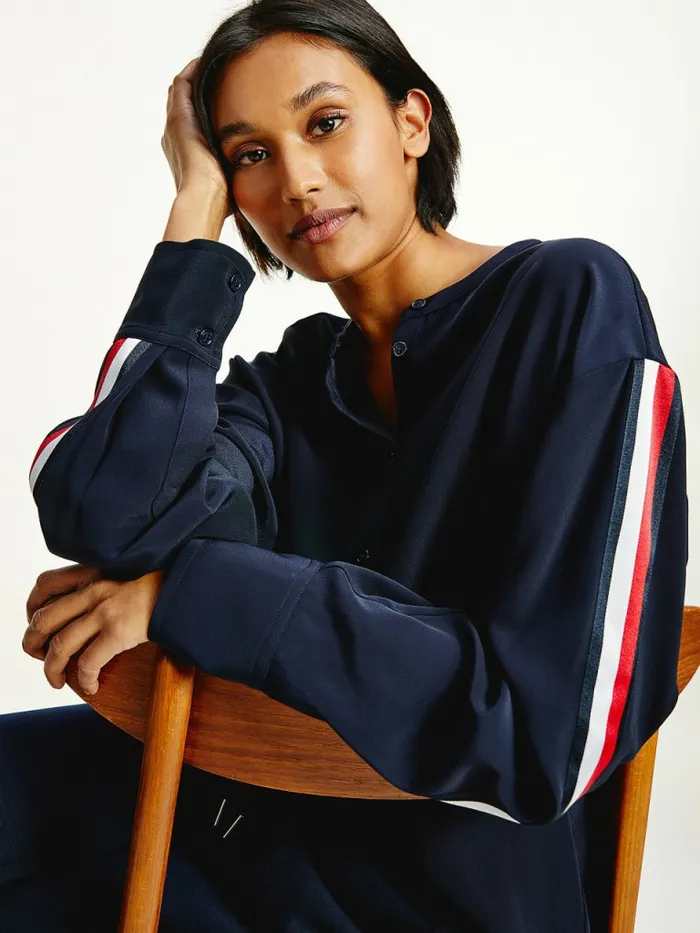 Tommy Hilfiger Relaxed Fit Crepe Blouse Desert Sky Womens Shirts and Blouses For Sale