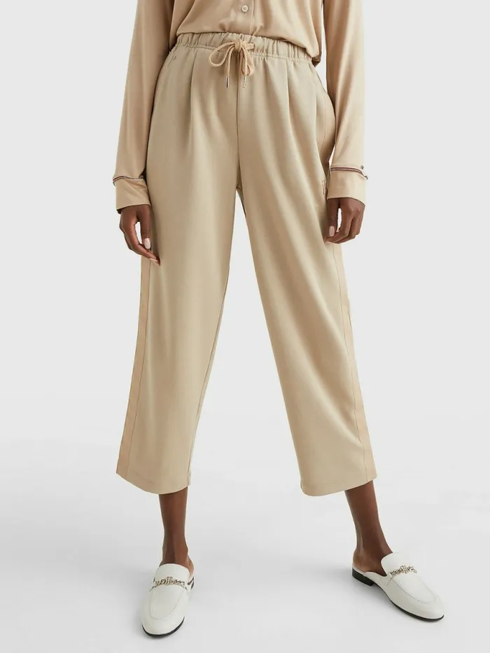 Tommy Hilfiger Relaxed Fit Drawstring Trousers Beige Womens Trousers
