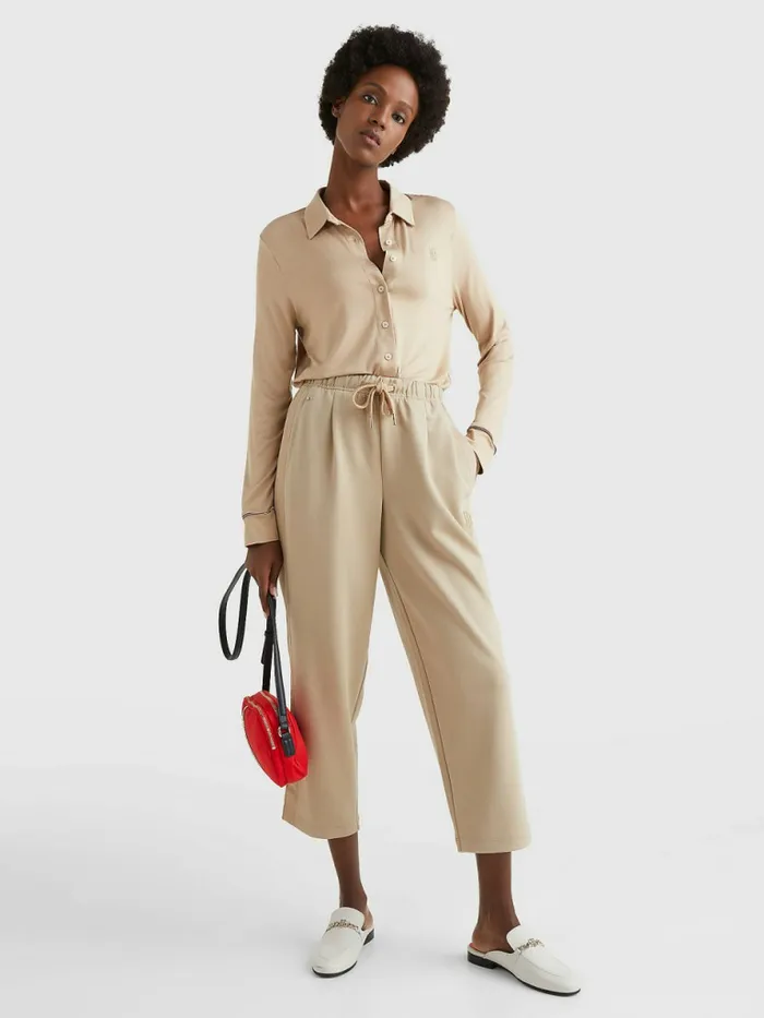 Tommy Hilfiger Relaxed Fit Drawstring Trousers Beige Womens Trousers