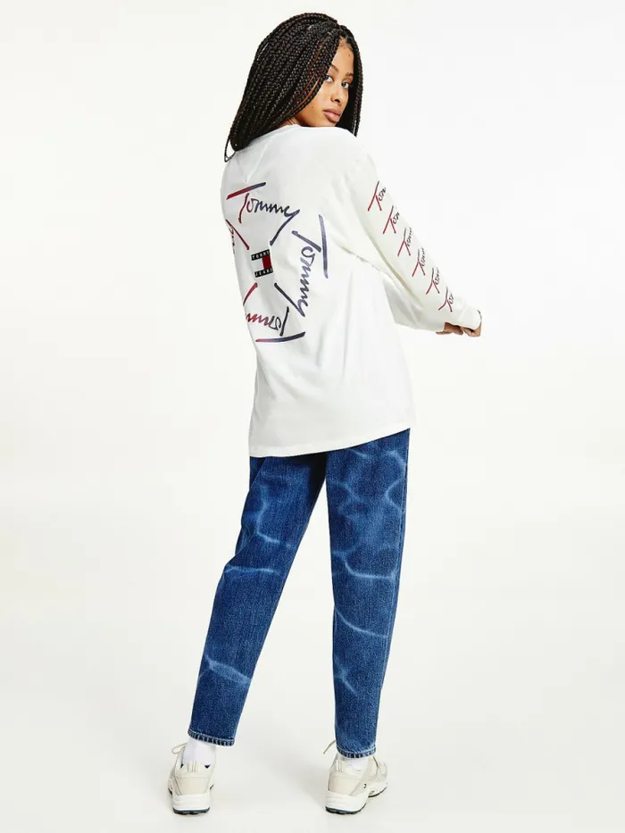 Tommy Hilfiger Relaxed Fit Long Sleeve Ombre TShirt Snow White Womens TShirts Popular