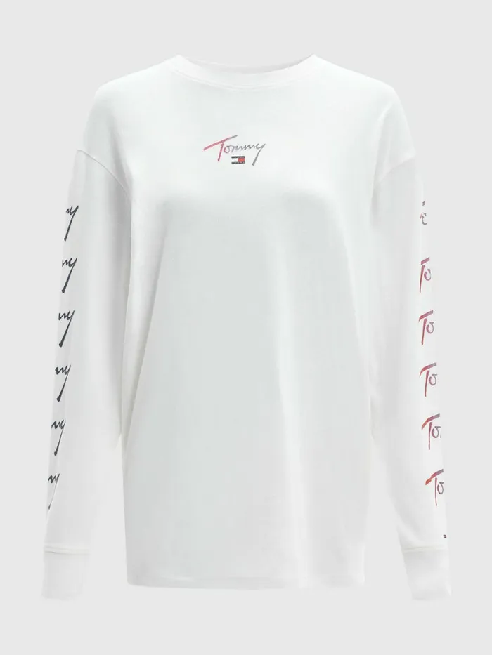 Tommy Hilfiger Relaxed Fit Long Sleeve Ombre TShirt Snow White Womens TShirts Popular